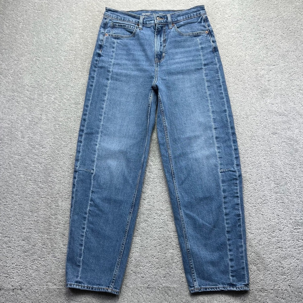 Old Navy Jeans Womens Size 8 Tall Blue Medium Wash High Rise Barrel Leg Baggy